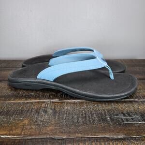 NEW OluKai Ohana Womens Size 12 Slip On Flip Flops Beach Sandals Foam Blue